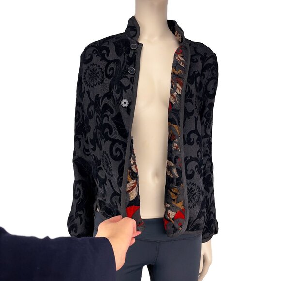 VINTAGE 70βs Incredible Reversible Floral Velvet Tapisserie Jacket Whimsigoth - Picture 8 of 10